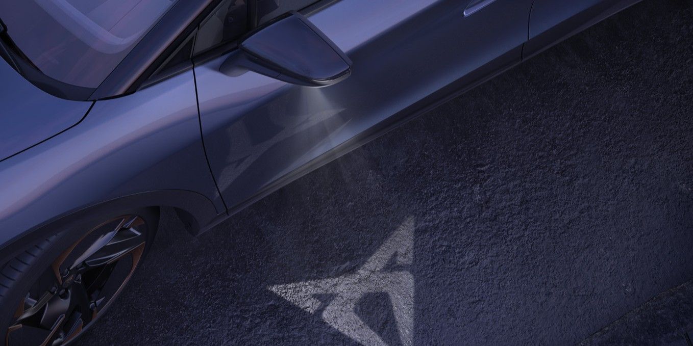 CUPRA Tavascan welcome light, CUPRA logo light shown on ground