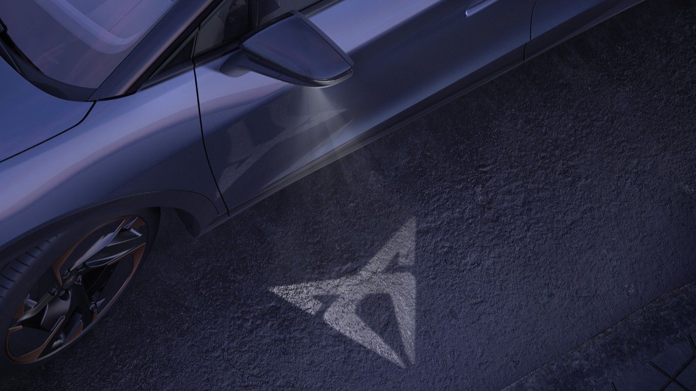 CUPRA Tavascan welcome light, CUPRA logo light shown on ground