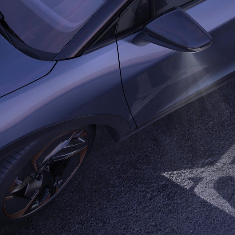 CUPRA Tavascan welcome light, CUPRA logo light shown on ground