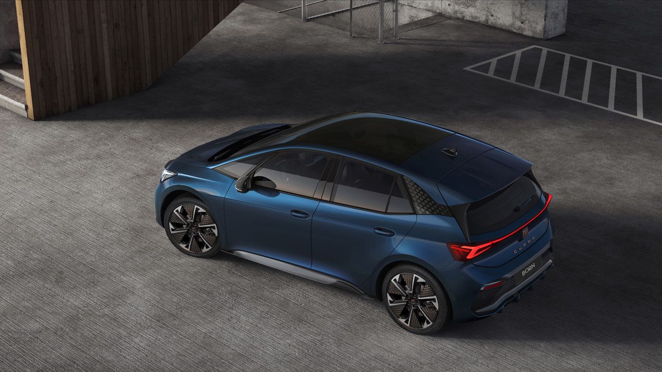 Top view of the CUPRA Born in a car park lot