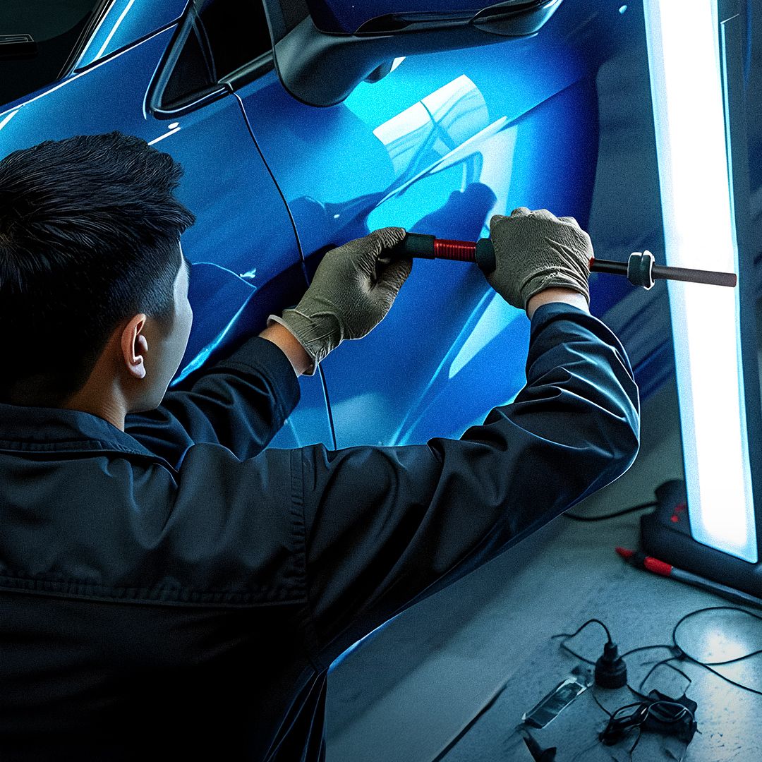 A CUPRA servicing crew fixing a dent in CUPRA cars