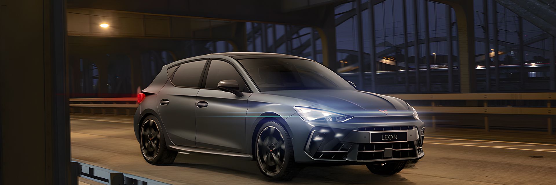 CUPRA Leon driving pass a under bridge at night