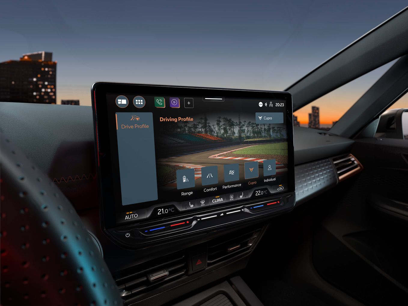 CUPRA Born infotainment system showcasing the Driving Profile