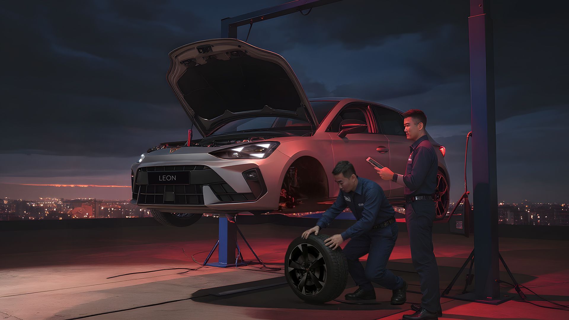 mechanical engineer servicing a CUPRA Leon