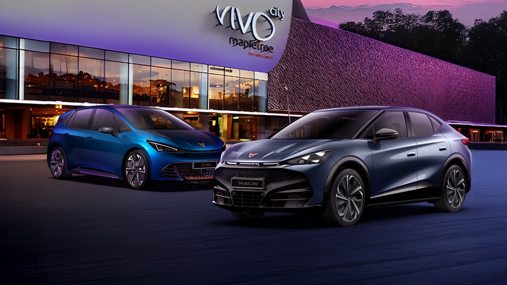 CUPRA Born and Tavascan model with vivo city background