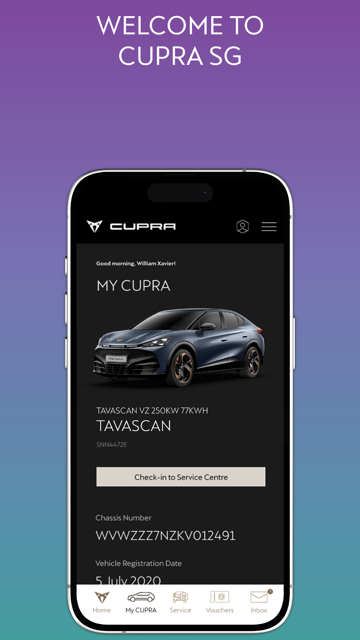CUPRA SG app main page