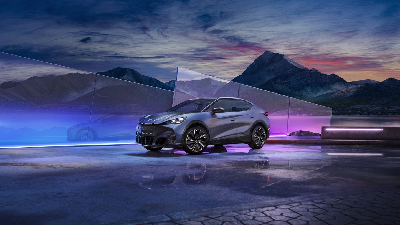 CUPRA Tavascan parked by the mountain