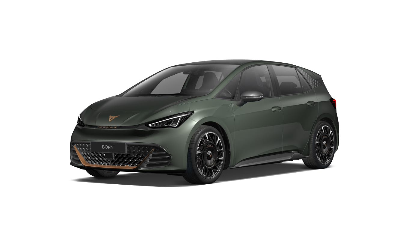 CUPRA Born VZ in green, with a white background