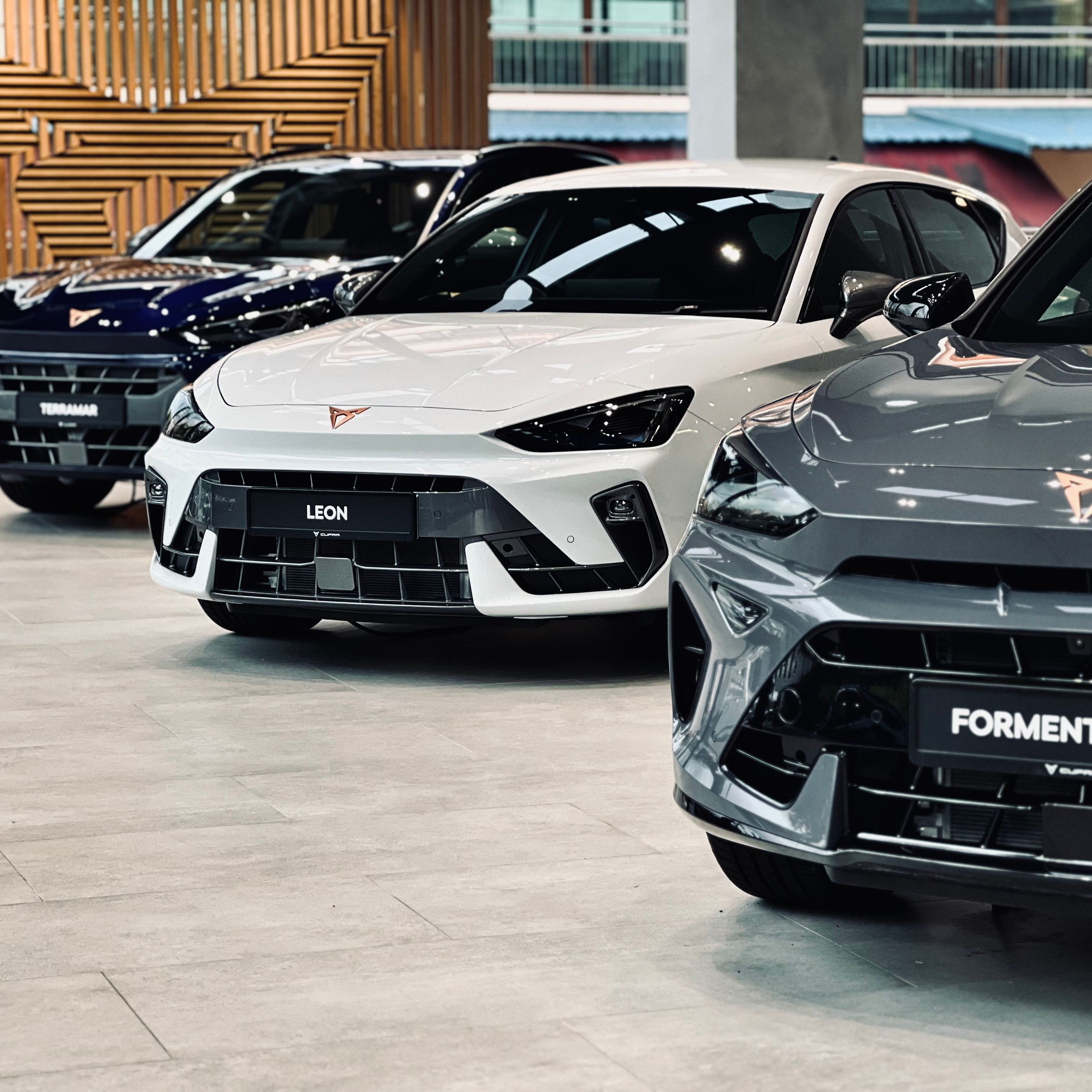 a shot of the front view of all three ICE model, Formentor, Leon, Terramar