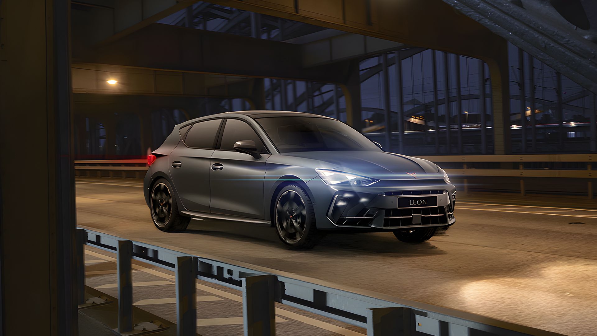 CUPRA Leon driving pass a under bridge at night