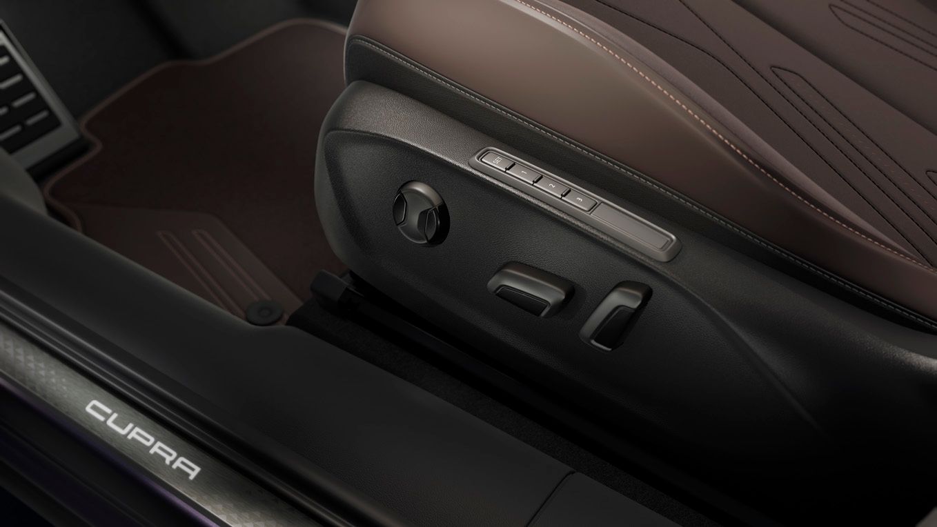 close up of CUPRA Terramar Electric Memory seat with side button