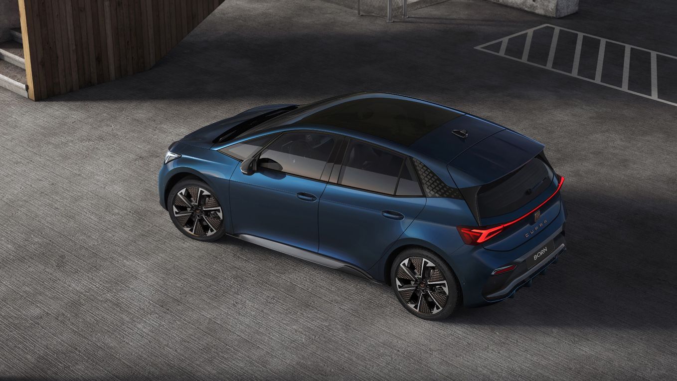 Top view of the CUPRA Born in a car park lot