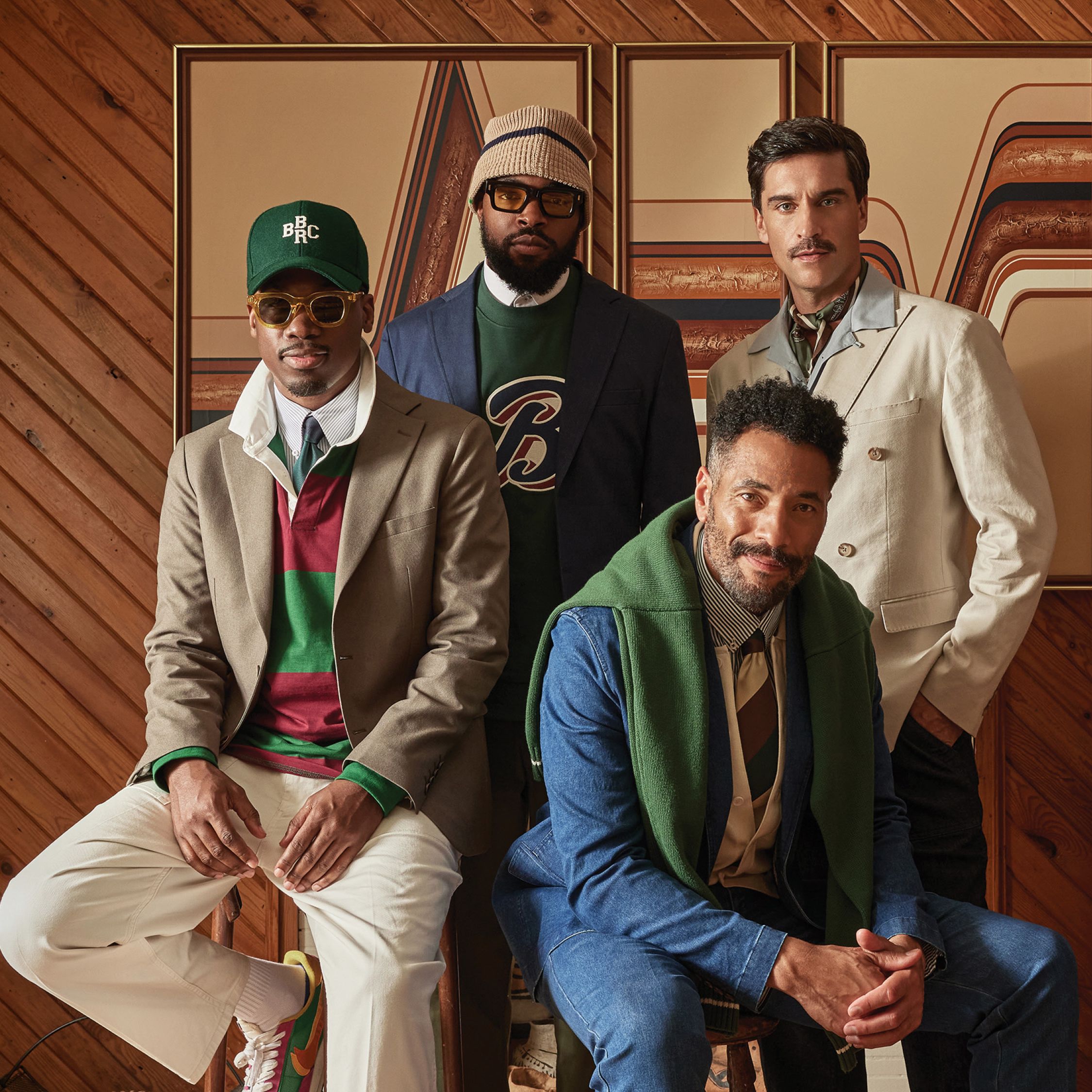 four men posing in their casual suits from Benjamin barker