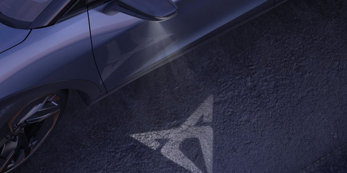 CUPRA Tavascan welcome light, CUPRA logo light shown on ground