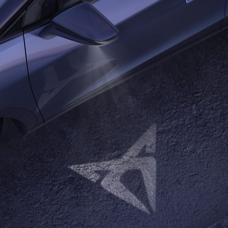 CUPRA Tavascan welcome light, CUPRA logo light shown on ground