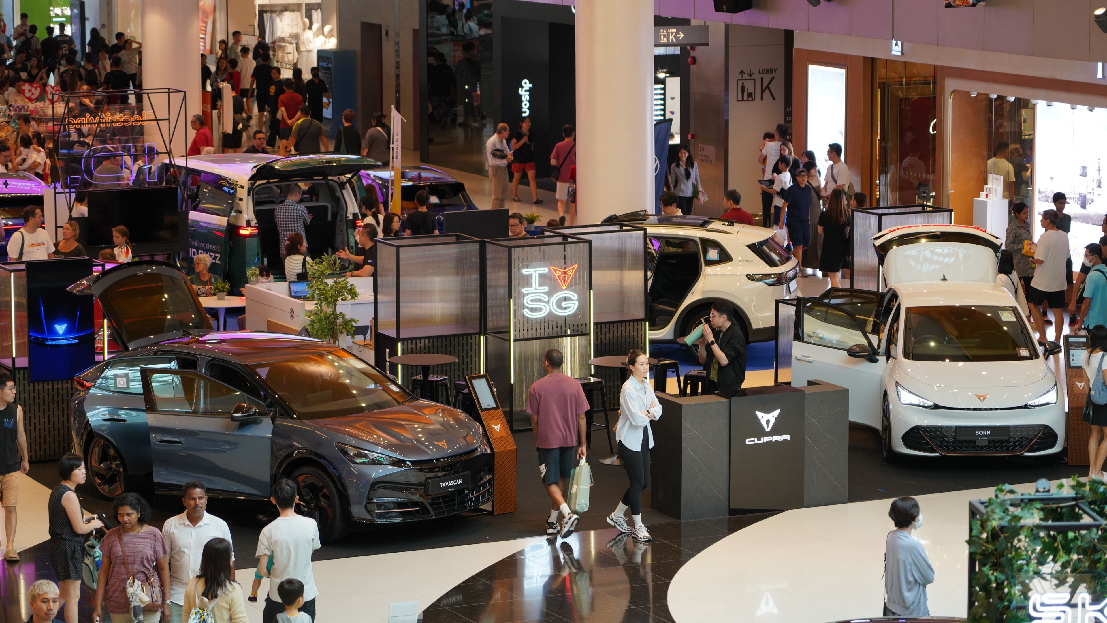 CUPRA EV road show at vivo city surrounded by crowds, CUPRA Tavascan, CUPRA Born