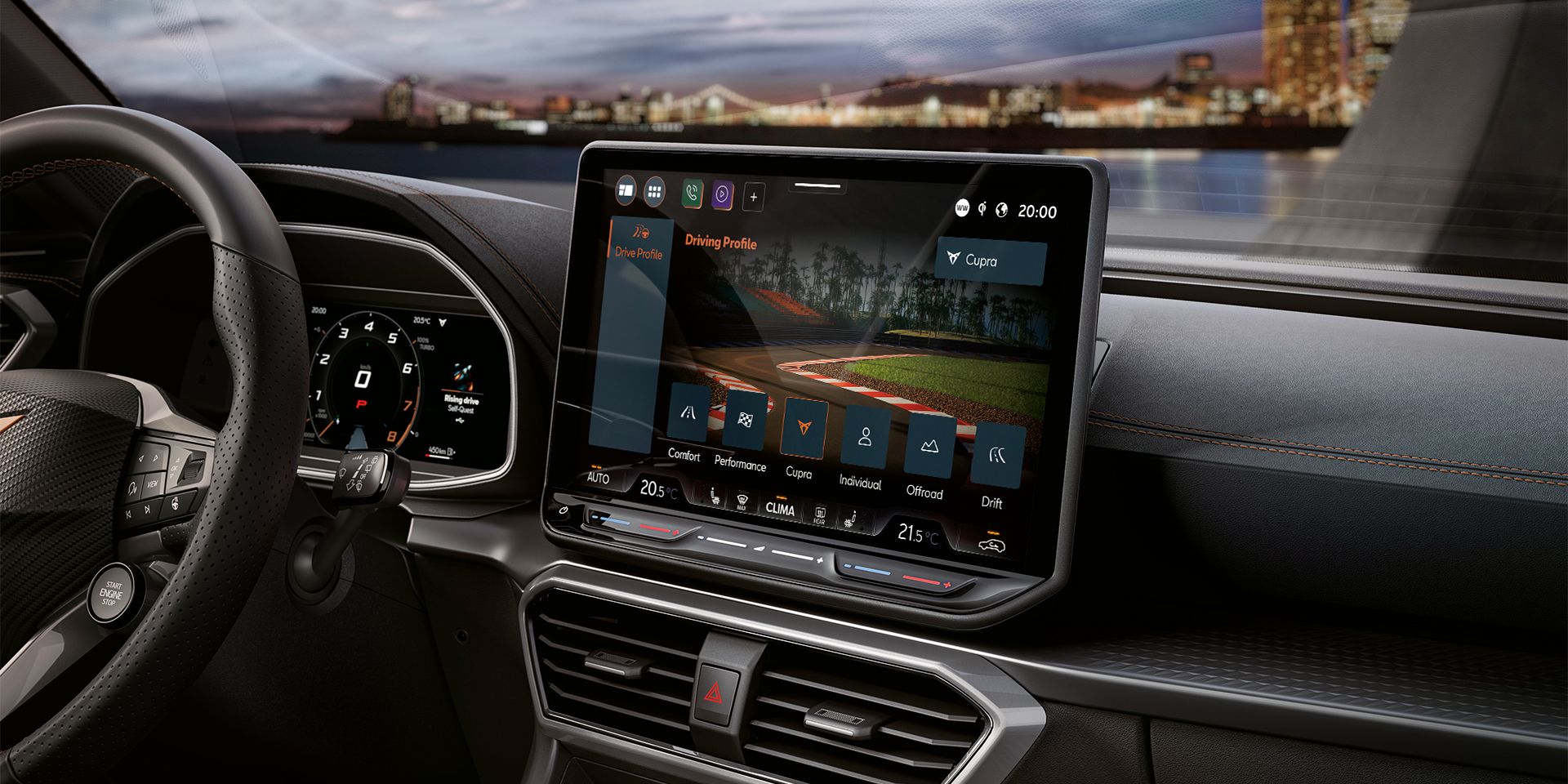 CUPRA Leon infotainment screen with dashboard view