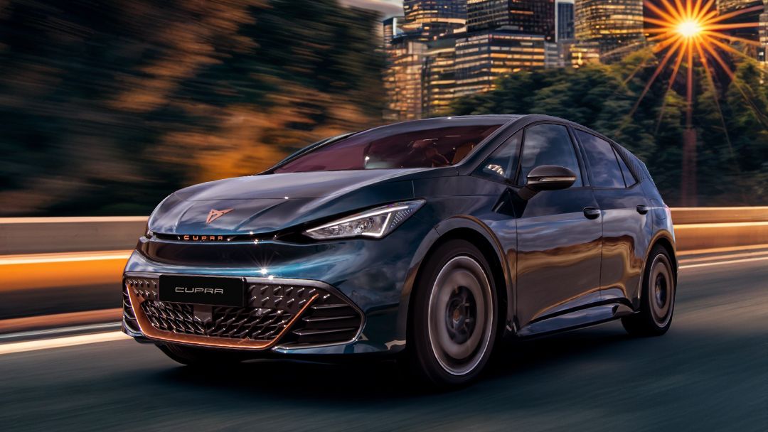 Dynamic shot of the CUPRA Born in Singapore CIty
