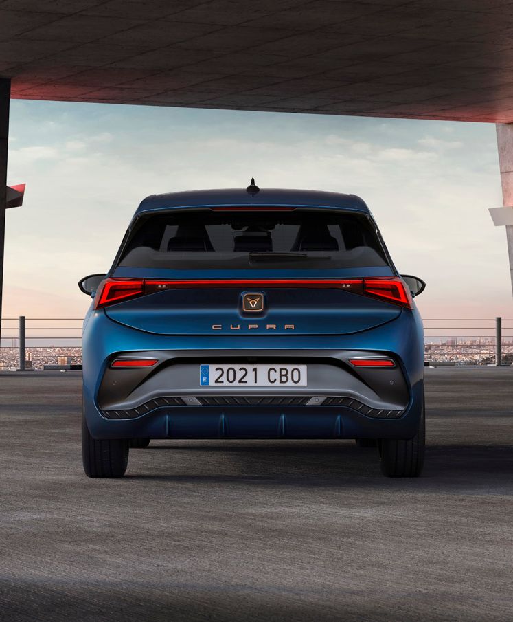 Rear view of the CUPRA Born parked in a parking lot