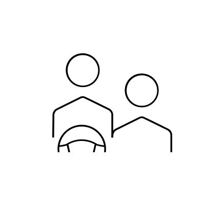 two person and one is the driver with steering wheel icon