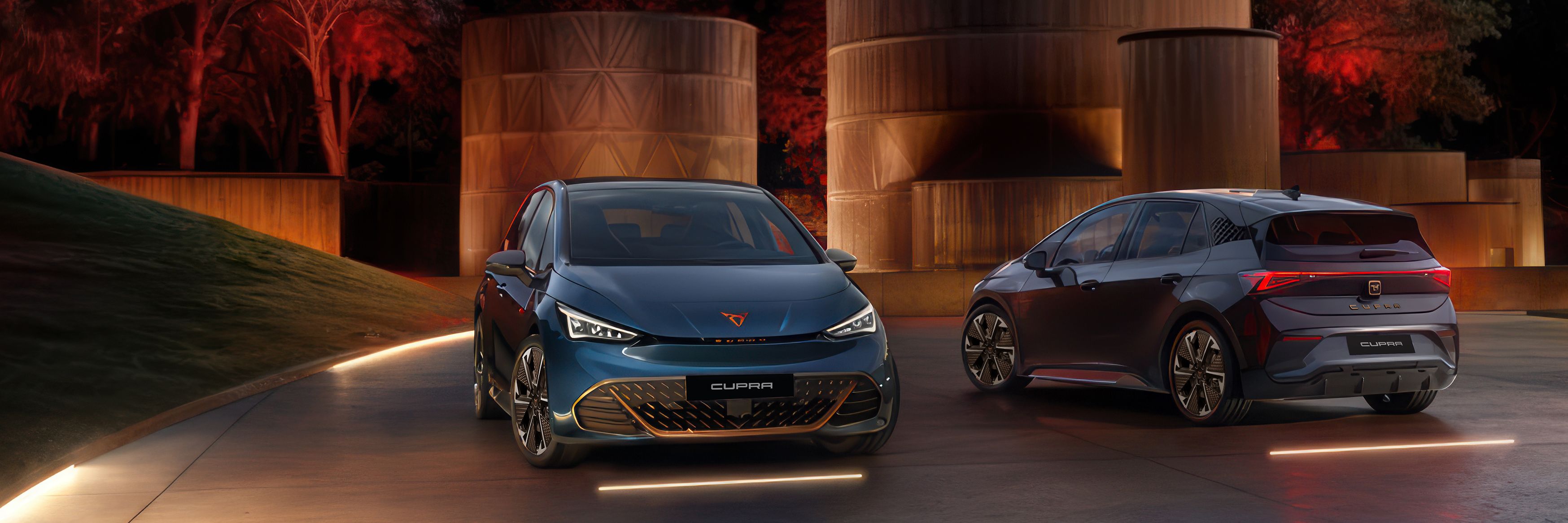 View of the CUPRA Born parked showing front and rear