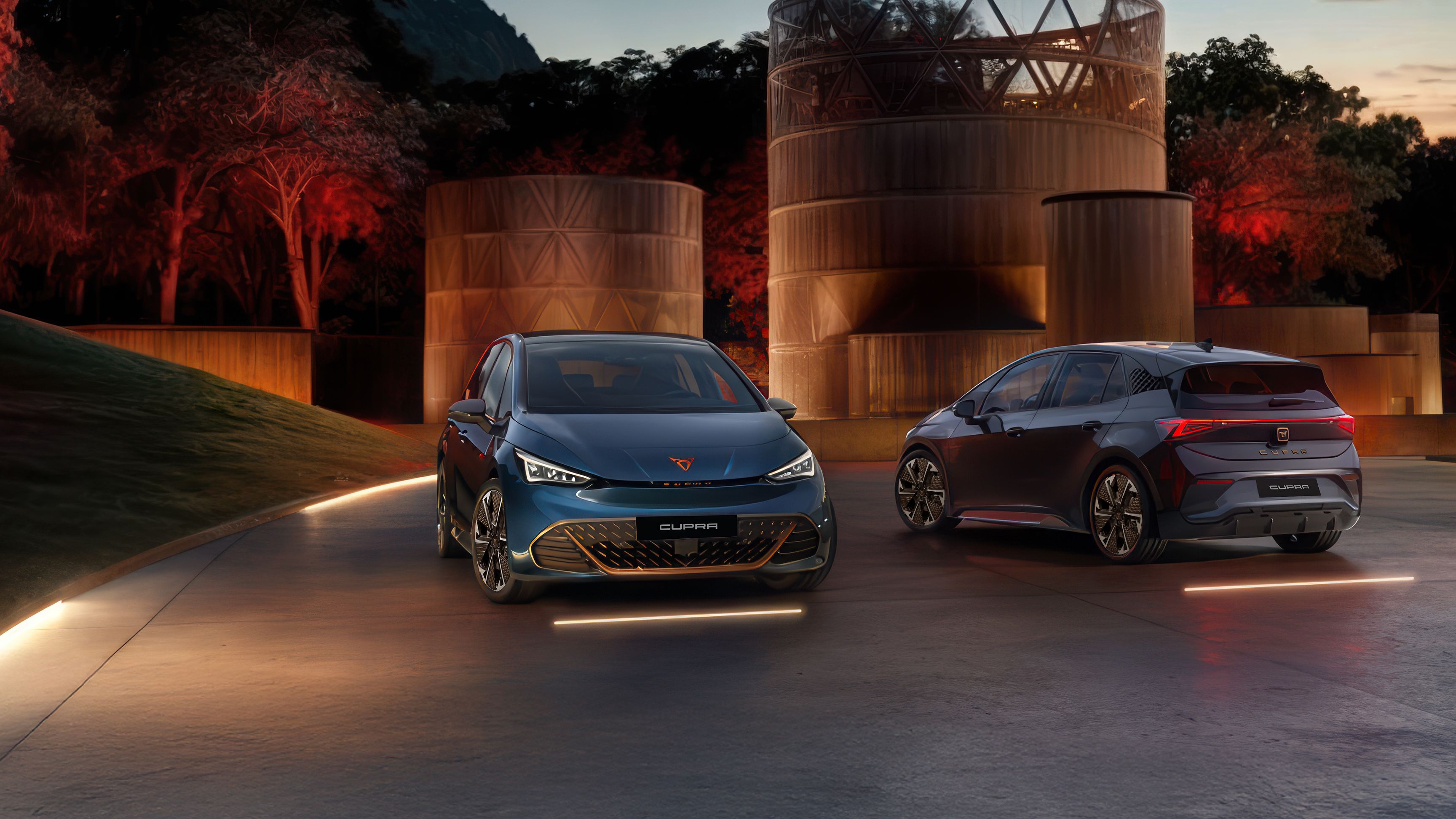 View of the CUPRA Born parked showing front and rear
