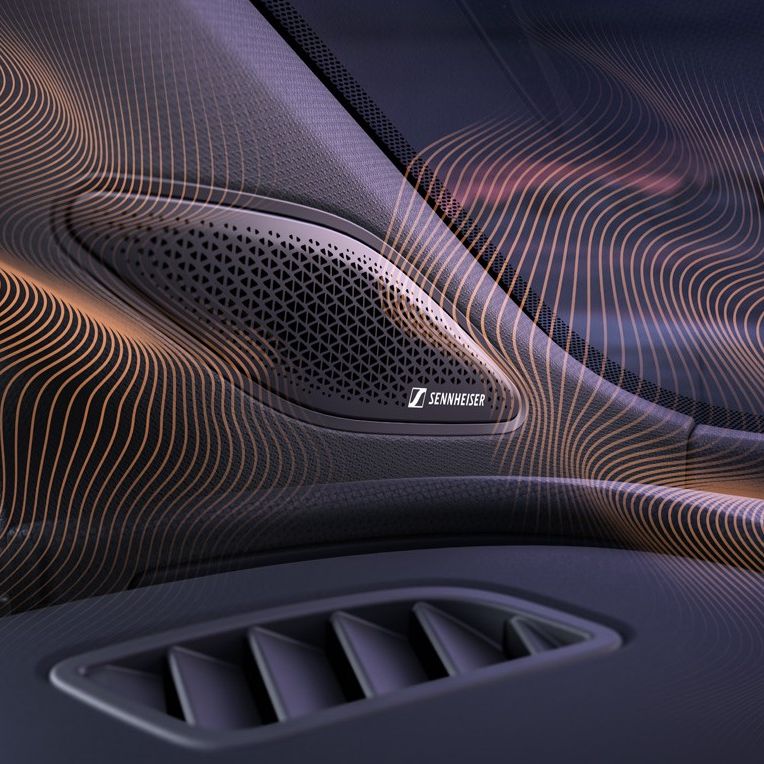 Sennheiser sound speaker, sound wave coming out from speaker